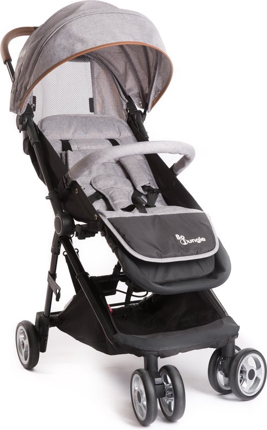 Bo Jungle - Buggy - Kleine Kinderwagen - Plooibuggy - Licht 6,34 kg - Met rugzak voor op het vliegtuig - Verstelbaar en Wendbaar - Omvormbaar tot draagmand - Met zonnekap en muggengaas - Genius Reversible Stroller Licht Grijs van Bo Jungle