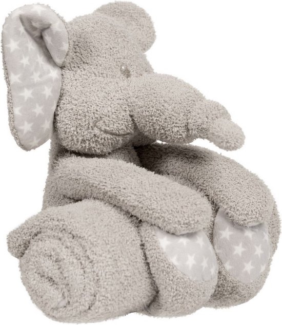 Bo Jungle - Dekentjes met knuffel - Badstof - Fleece - XL 75 x 100 cm - Wiegdeken - Pluche diertjes - Doodoo - Kraamcadeau - Push toy with banket Zimbé de Olifant van Bo Jungle