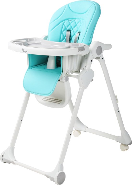 Bo Jungle - Eetstoel Baby - hoge stoel kinderen - Kinderstoeltje aan tafel - Uitneembaar kussen - Meegroeistoel - Inklapbaar - Verstelbaar in hoogte - Aanpasbare rugleuning en voetensteun - Compact opvouwbaar - Max. 40 kg - Dinner Chair Wheely Blauw