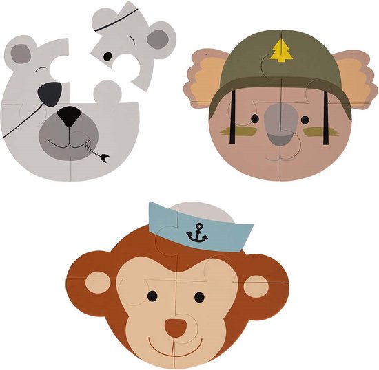 Bo Jungle - Puzzel Peuters - In Foam - Kan ook in het bad - 4 stuks per diertje - Jigsaws Baby - Badspeeltje - Animal Puzzle (3 stuks) Aap - Beer - Koala van Bo Jungle