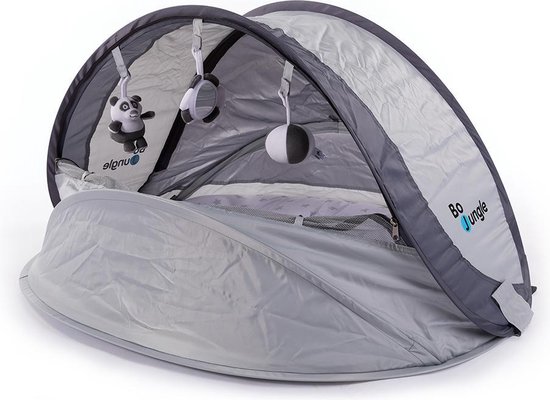 Bo Jungle - Speeltent Baby - Pop Up tent - UV-werend - Makkelijk opplooibaar - muggengaas - 3 afneembare speeltjes - Uitneembare matras - Opbergzak - Play Nest Grijs van Bo Jungle