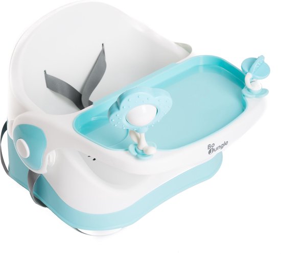 Bo Jungle - Stoelverhoger Tafel - Zitverhoger tafelstoel kind - Eetstoel peuter - 3 puntsgordel - Afneembare plaat / dienblad- Pootjes verstelbaar - Antislip - Booster Seat Blauw
