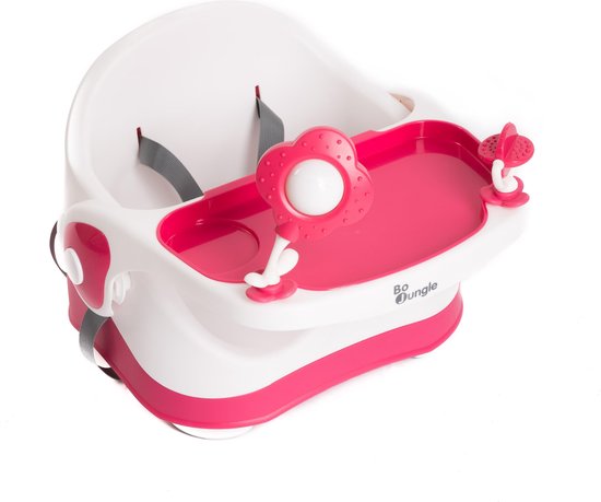 Bo Jungle - Stoelverhoger Tafel - Zitverhoger tafelstoel kind - Eetstoel peuter - 3 puntsgordel - Afneembare plaat / dienblad- Pootjes verstelbaar - Antislip - Booster Seat Roze van Bo Jungle