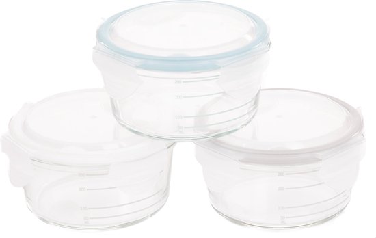 Bo Jungle - Voorraadpotten in glas met deksel - Bewaarpotjes Babyvoeding - Vaatwasbestendig - Geschikt voor magnetron oven en vriezer - Luchtdicht - Inhoud 360 ml - Bowls Glass Wit Grijs Blauw van Bo Jungle
