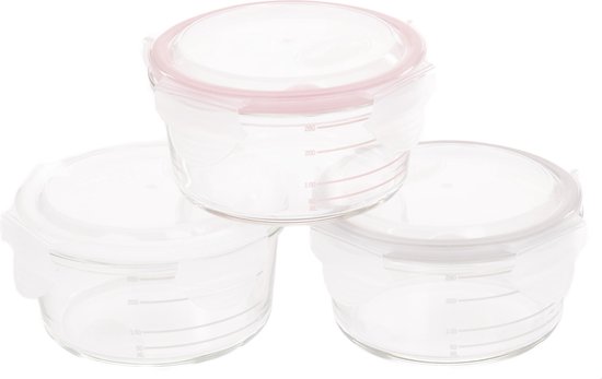 Bo Jungle - Voorraadpotten in glas met deksel - Bewaarpotjes Babyvoeding - Vaatwasbestendig - Geschikt voor magnetron oven en vriezer - Luchtdicht - Inhoud 360 ml - Bowls Glass Wit Grijs Roze van Bo Jungle