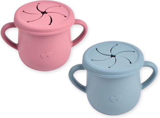 Bo & Mila - 2 stuks Siliconen Snack Cup - Dark Mauve / Steel Blue - Snack Beker van Bo & Mila