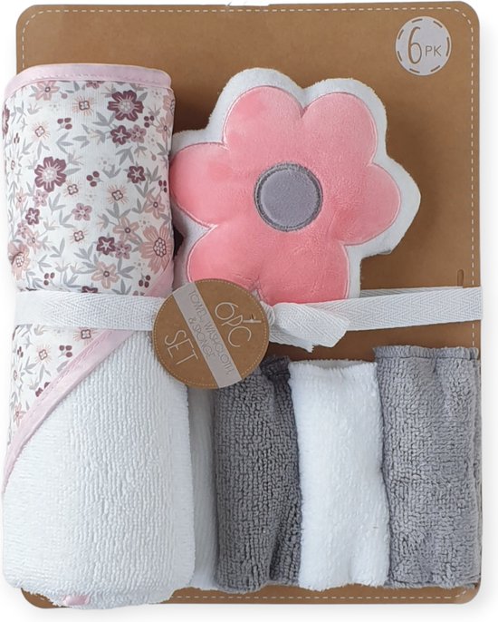 Bo & Mila - Baby Bad Set - Bloem - Badcape - Handdoek - Spons - Cadeauset - Baby Geschenk - Baby Shower van Bo & Mila