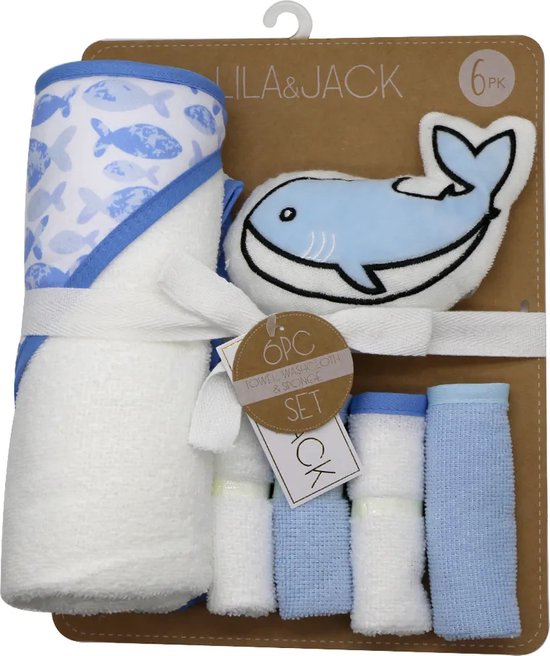 Bo & Mila - Baby Bad Set - Haai - Badcape - Handdoek - Spons - Cadeauset - Badset - Baby Geschenk - Kraamcadeau van Bo & Mila