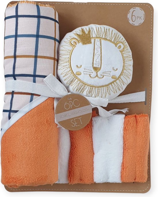 Bo & Mila - Baby Bad Set - Leeuw - Badcape - Handdoek - Spons - Cadeauset - Baby Geschenk - Badset - Kraamcadeau van Bo & Mila