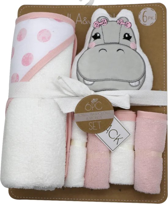 Bo & Mila - Baby Bad Set - Nijlpaard - Badcape - Handdoek - Spons - Cadeauset - Baby Geschenk - Baby Shower van Bo & Mila