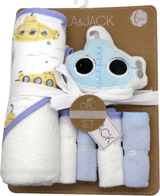 Bo & Mila - Baby Bad Set - Onderzeeër - Badcape - Handdoek - Spons - Cadeauset - Baby Geschenk - Baby Shower van Bo & Mila
