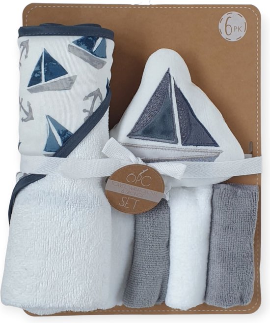 Bo & Mila - Baby Bad Set - Zeilboot - Badcape - Handdoek - Spons - Cadeauset - Baby Geschenk - Baby Shower van Bo & Mila