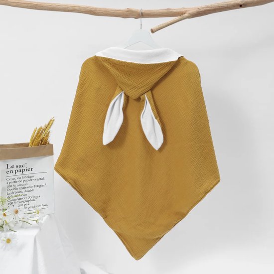 Bo & Mila Badcape met Oren - Baby - Peuter - Mosterd - 75x75cm - Hydrofiel - Capuchon - Badponcho van Bo & Mila