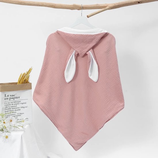 Bo & Mila Badcape met Oren - Baby - Roze - 75x75cm - Hydrofiel - Capuchon - Badponcho van Bo & Mila