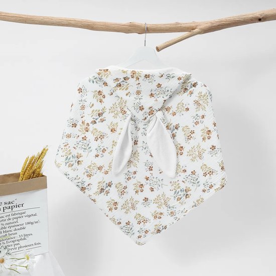 Bo & Mila Badcape met Oren - Baby - Wit met Bloemprint - 75x75cm - Hydrofiel - Capuchon - Badponcho van Bo & Mila