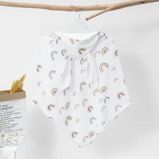 Bo & Mila Badcape met Oren - Baby - Wit met Regenbogen - 75x75cm - Hydrofiel - Capuchon - Badponcho van Bo & Mila