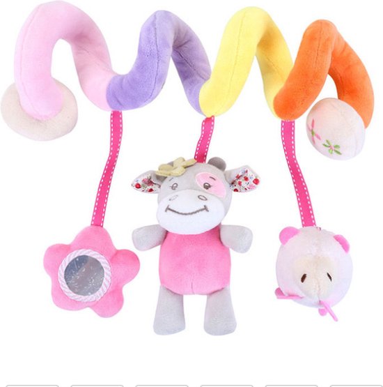 Bo & Mila - Boxspiraal Koe - Roze - Kinderwagen Speeltje - Activiteitenspiraal - Autostoel Speelgoed - Baby - Maxi Cosi Spiraal van Bo & Mila