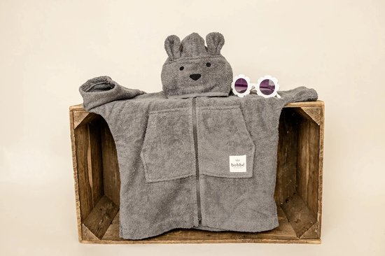 Bobbé | Kinderbadjas met rits | Donker Grijs Maat 1-2 van Bobbé