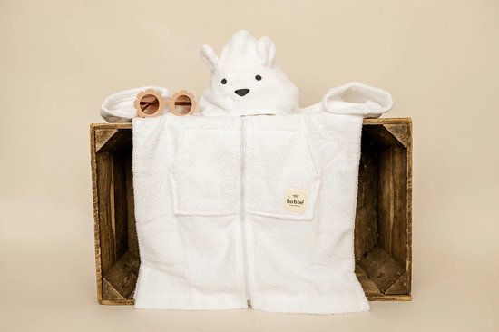 Bobbé | Kinderbadjas met rits | Wit | Maat 1-2 van Bobbé