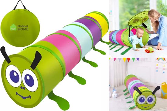 Bobbel Home Speeltunnel voor kinderen - Kruiptunnel Rups - 165x46cm - Inclusief Draagtas - Speeltent met tunnel - Kruiprol - Opvouwbaar - Speeltunnel voor Binnen en Buiten van Bobbel Home