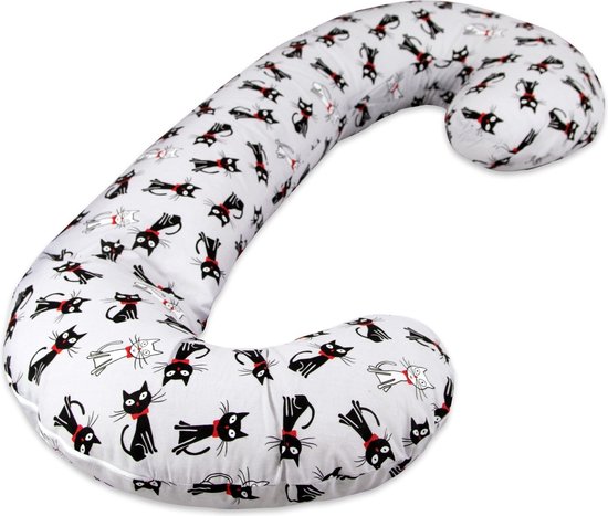 Body pillow - 240 cm - 100% katoen - grijs met zwart witte poesjes van $