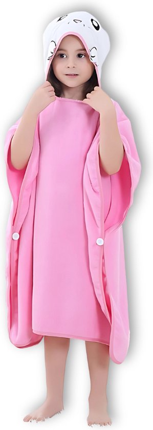 BoefieBoef 2-in-1 Hello Kitty! Dieren Badponcho & Badlaken voor Baby's, Peuters en Kinderen 1 tot 7 jaar – Eco Bio Katoen – Kerst Cadeau - Comfortabele Zwemponcho - Deken - Badcape - Wikkeldeken - Kat Roze van BoefieBoef