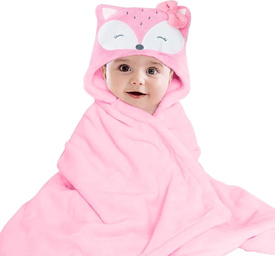 BoefieBoef 2in1 Roze Vos Baby Badcape en Kinder Wikkeldeken met Dieren Capuchon – Fleece Flanel Stof – Peuter Omslagdoek – 0-3 jaar - Kleuter Baby deken - Baby Badjas - Kerst- en Kraamcadeau van Merkloos