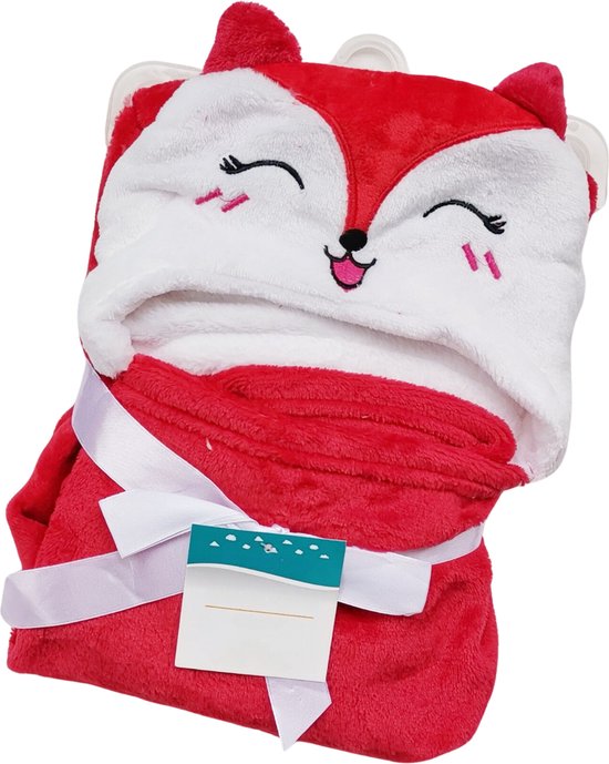BoefieBoef 2in1 Vos Rood Baby Badcape en Kinder Wikkeldeken met Dieren Capuchon – Fleece Flanel Stof – Peuter Omslagdoek – 0-3 jaar - Kleuter Baby deken - Baby Badjas - Kerst- en Kraamcadeau