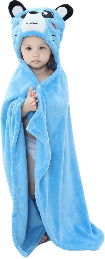 BoefieBoef Baby Kinderdeken Beer – Multifunctionele Flanellen Fleece Badcape, Wikkelcape en Speelkleed – 70x100 cm – Uniek Kraamcadeau en Kerstcadeau Baby en Peuter – Babykleedje met Dierenprint – Carnaval Kostuum of Knuffeldeken – jongens en meisjes van Merkloos
