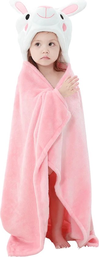 BoefieBoef Baby Kinderdeken Konijn – Superzachte Flanellen Fleece Badcape/Wikkelcape/Speelkleed – meisje – Schattige Babykleedje met Dierenprint – Origineel Kraamcadeau voor Baby's, Peuters en Kleuters – Perfect voor Kerst, Carnaval – Roze van Merkloos