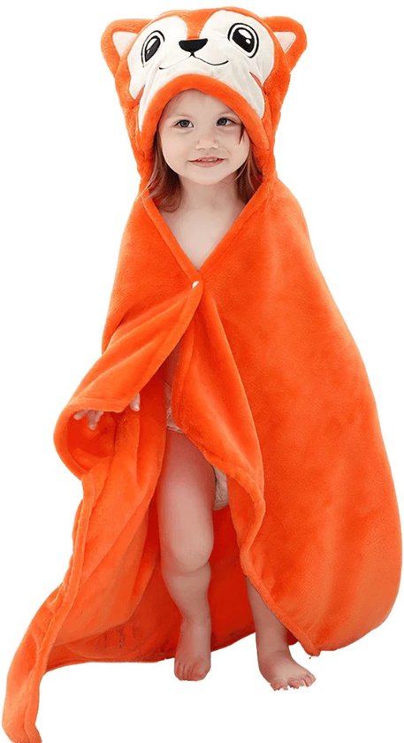 BoefieBoef Baby Kinderdeken Vos – Zachte Fleece Wikkeldeken/Badcape met Dierenprint – 70x100 cm – Multifunctioneel Kraamcadeau of Kerstcadeau – Babykleedje voor Peuters, Kleuters en Baby’s – Winter, Carnaval en Babyshower – Oranje van Merkloos