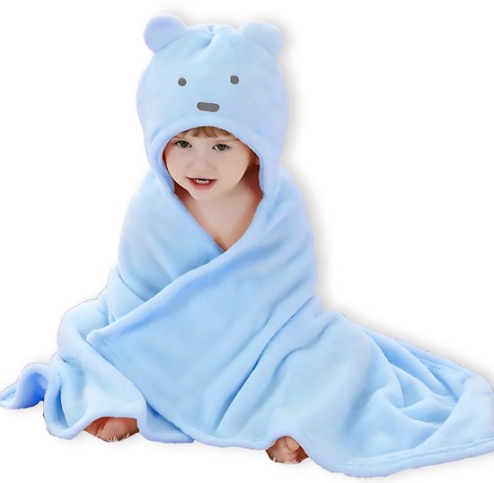 BoefieBoef Blauwe Ijsbeer 2-in-1 Fleece Badcape & Wikkeldeken voor Baby's/Peuters met Dierencapuchon: Warm, Zacht & Comfortabel - Ideaal als Kerst- Verjaardags of Kraamcadeau van BoefieBoef