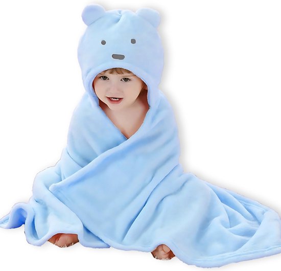 BoefieBoef Blauwe IJsbeer Baby Badcape – Peuter Badjas voor Kinderen 0-3 Jaar – Zachte Fleece Wikkeldeken – Met Dieren Capuchon – Baby BadPoncho & Omslagdoek – Superzacht & Warm – Voor Jongens & Meisjes