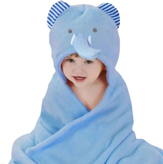 BoefieBoef Blauwe Olifant 2-in-1 Fleece Badcape & Wikkeldeken voor Baby's/Peuters met Dierencapuchon: Warm, Zacht & Comfortabel - Ideaal als Kerst- Verjaardags of Kraamcadeau van BoefieBoef