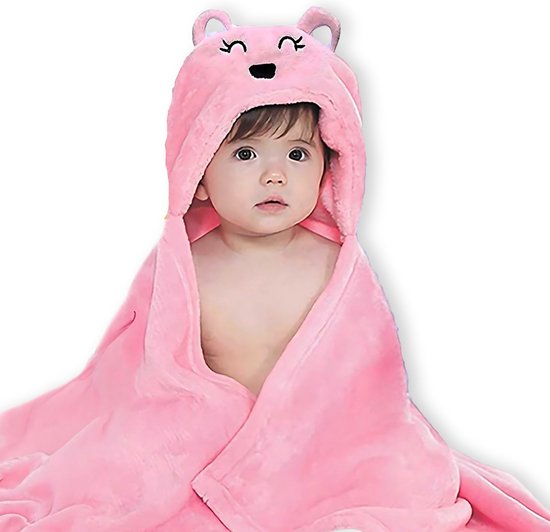 BoefieBoef Blije Roze IJsbeer Baby Badcape – Peuter Badjas voor Kinderen 0-3 Jaar – Zachte Fleece Wikkeldeken – Met Dieren Capuchon – Baby BadPoncho & Omslagdoek – Superzacht & Warm – Jongens & Meisjes van Merkloos