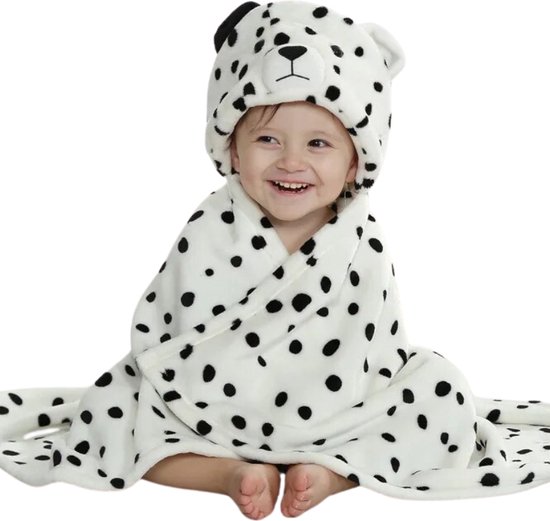 BoefieBoef Dalmatiër Hond Dieren Badcape Baby 0-3 Jaar – Fleece Baby Handdoek met Capuchon – Wikkeldeken & Babydeken – Babycape, Omslagdoek & Badponcho – Jongens & Meisjes – Kraamcadeau – Wit