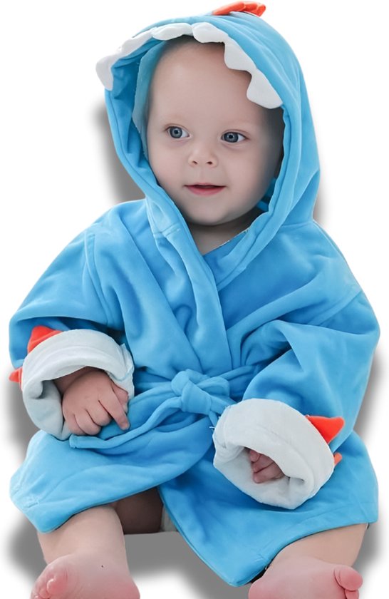 BoefieBoef Dinosaurus Bamboe Baby Badjas 0-2 Jaar (85 cm lang max) – Luxe, Superzacht & Hypoallergeen – Eco Kinderbadjas met Dieren Capuchon – Absorberende Peuter Handdoek Jongen & Meisje – Cadeau Zwemles, Carnaval, Verjaardagen of Kraam - Blauw