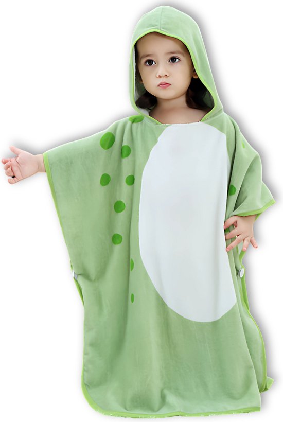 BoefieBoef Dinosaurus Bio Katoen Baby & Kinder Badponcho met Capuchon - Dieren Design - Badcape 1-7 Jaar - Peuter Strandponcho & Kleuter Zwemponcho - Absorberend & Sneldrogend - Handdoek - Kraamcadeau - jongens - meisjes - Sinterklaas - kerst - Groen van Merkloos