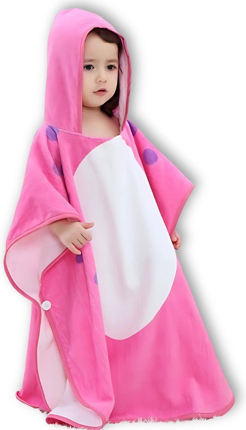 BoefieBoef Dinosaurus Bio Katoen Baby & Kinder Badponcho met Capuchon - Dieren Design - Badcape 1-7 Jaar - Peuter Strandponcho & Kleuter Zwemponcho - Absorberend & Sneldrogend - Handdoek - Kraamcadeau – jongens – meisjes – Sinterklaas – kerst - Roze van BoefieBoef