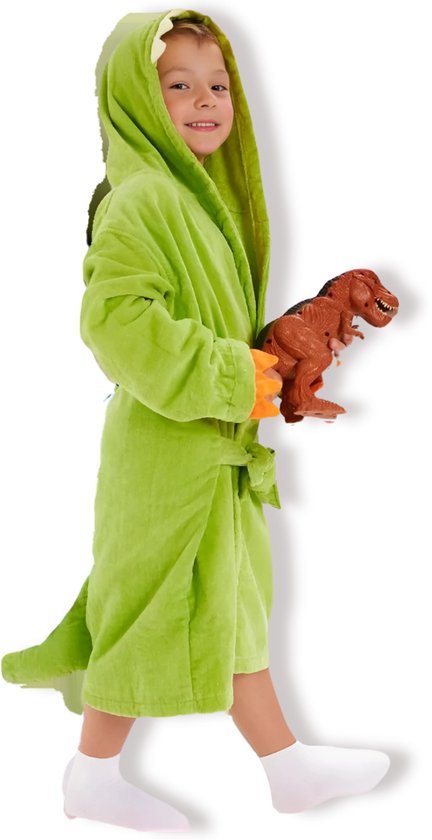 BoefieBoef Dinosaurus Groen Baby Badjas Kinderen 1-3 Jaar - Zachte Katoenen Ochtendjas met Capuchon - Absorberende Handdoek Badcape - Warme Peuter Badjas voor Waterpret, Na Bad & Zwemles - Jongens & Meisjes - Perfect Cadeau in 4 Kleuren! van Merkloos