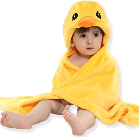 BoefieBoef Eend 2-in-1 Fleece Badcape & Wikkeldeken voor Baby's/Peuters met Dierencapuchon: Warm, Zacht & Comfortabel - Ideaal als Kerst- Verjaardags of Kraamcadeau – Geel Kuikentje Vogel van BoefieBoef