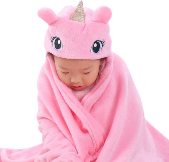 BoefieBoef Eenhoorn 2-in-1 Fleece Badcape & Wikkeldeken voor Baby's/Peuters met Dierencapuchon: Warm, Zacht & Comfortabel - Ideaal als Kerst- Verjaardags of Kraamcadeau – Roze Unicorn van BoefieBoef