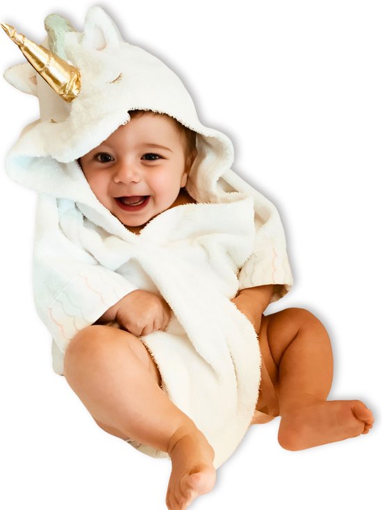 BoefieBoef Eenhoorn Kinder Badjas Baby & Peuter 0-2 Jaar (0-85 cm) - Zacht Katoen Badstof met Dieren Capuchon - Absorberende Ochtendjas Handdoek voor Jongen & Meisje - Zwemles, Carnaval, Verjaardag & Kraamcadeau - Perfect na Bad & Zwemmen - Unicorn van BoefieBoef