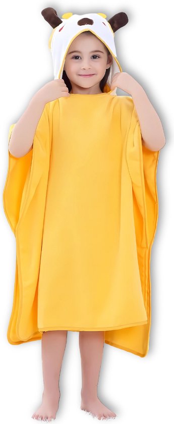 BoefieBoef Giraffe Bio Katoen Baby & Kinder Badponcho met Capuchon - Dieren Design - Badcape 1-7 Jaar - Peuter Strandponcho & Kleuter Zwemponcho - Absorberend & Sneldrogend - Handdoek - Kraamcadeau – jongens – meisjes – Sinterklaas – kerst – Geel