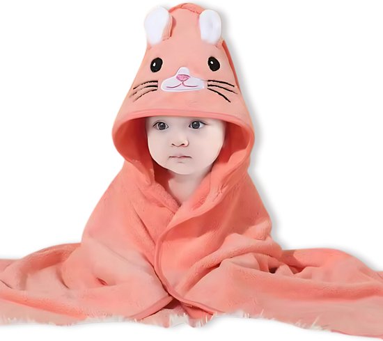BoefieBoef Hamster Baby Badcape & Peuter Handdoek – Superzachte Warme Fleece Wikkeldeken Kinderen 0-3 Jaar – Absorberend & Sneldrogend – Dieren Capuchon – Baby Badhanddoek & Omslagdoek – Voor Jongens & Meisjes - roze