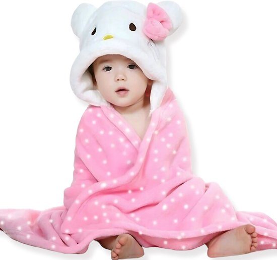 BoefieBoef Hello Kitty 2-in-1 Fleece Badcape & Wikkeldeken voor Baby's/Peuters met Dierencapuchon: Warm, Zacht & Comfortabel - Ideaal als Kerst- Verjaardags of Kraamcadeau – Hello Kitty Roze Stippels van Merkloos