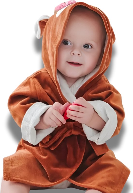 BoefieBoef Hert Bamboe Baby Badjas 0-2 Jaar (85 cm lang max) – Luxe, Superzacht & Hypoallergeen – Eco Kinderbadjas met Dieren Capuchon – Absorberende Peuter Handdoek Jongen & Meisje – Cadeau Zwemles, Carnaval, Verjaardagen of Kraam - Bruin van Merkloos