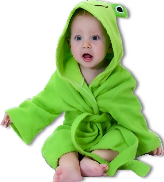 BoefieBoef Kikker Kinder Badjas Peuter & Kleuter 2-4 Jaar (85-105 cm) – Zachte Katoen Ochtendjas met Dieren Capuchon – Absorberende Handdoek Badstof Jongens & Meisjes – Perfect Cadeau Zwemles, Carnaval, Verjaardag – Ideaal na Bad & Zwemmen - Groen van BoefieBoef