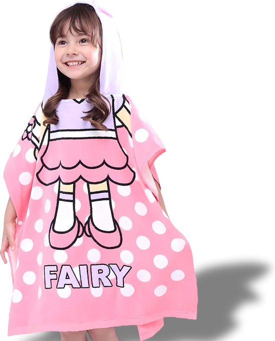 BoefieBoef Kinder Badponcho - Baby Badcape - Microfiber Kleuter Badjas Met Capuchon - Kerst Cadeau - Peuter Strandponcho Voor Kinderen tot 6 jaar - 60x90cm - Fee Sprookje Roze - jongens - meisje - Peuter - Zomer - Strandlaken - Surfponcho