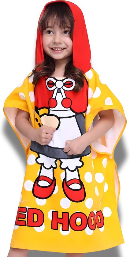 BoefieBoef Kinder Badponcho - Baby Badcape - Microfiber Kleuter Badjas Met Capuchon - Kerst Cadeau - Peuter Strandponcho Voor Kinderen tot 6 jaar - 60x90cm - Roodkapje Sprookje Boek - meisje - Oranje - Zomer - Strandlaken - Surfponcho -Dreumes van BoefieBoef